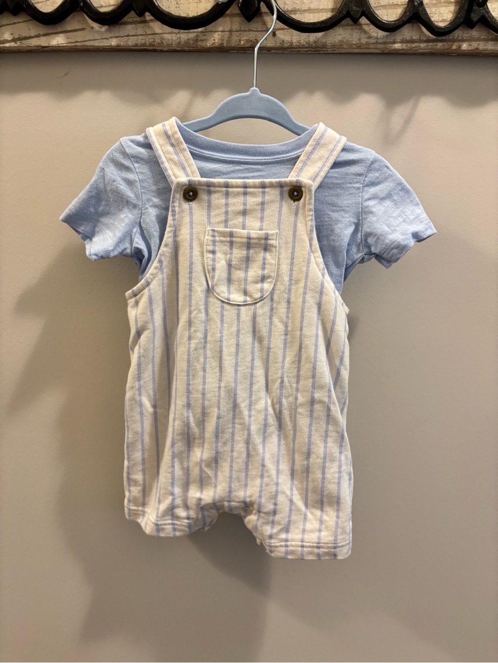 Carter's Cream & Light Blue Striped Romper Set